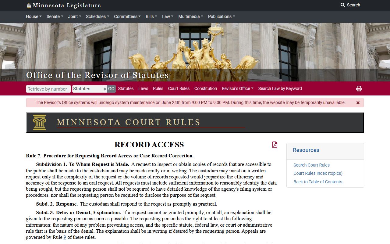 Scott County Court Administrator requesting judicial branch records rule