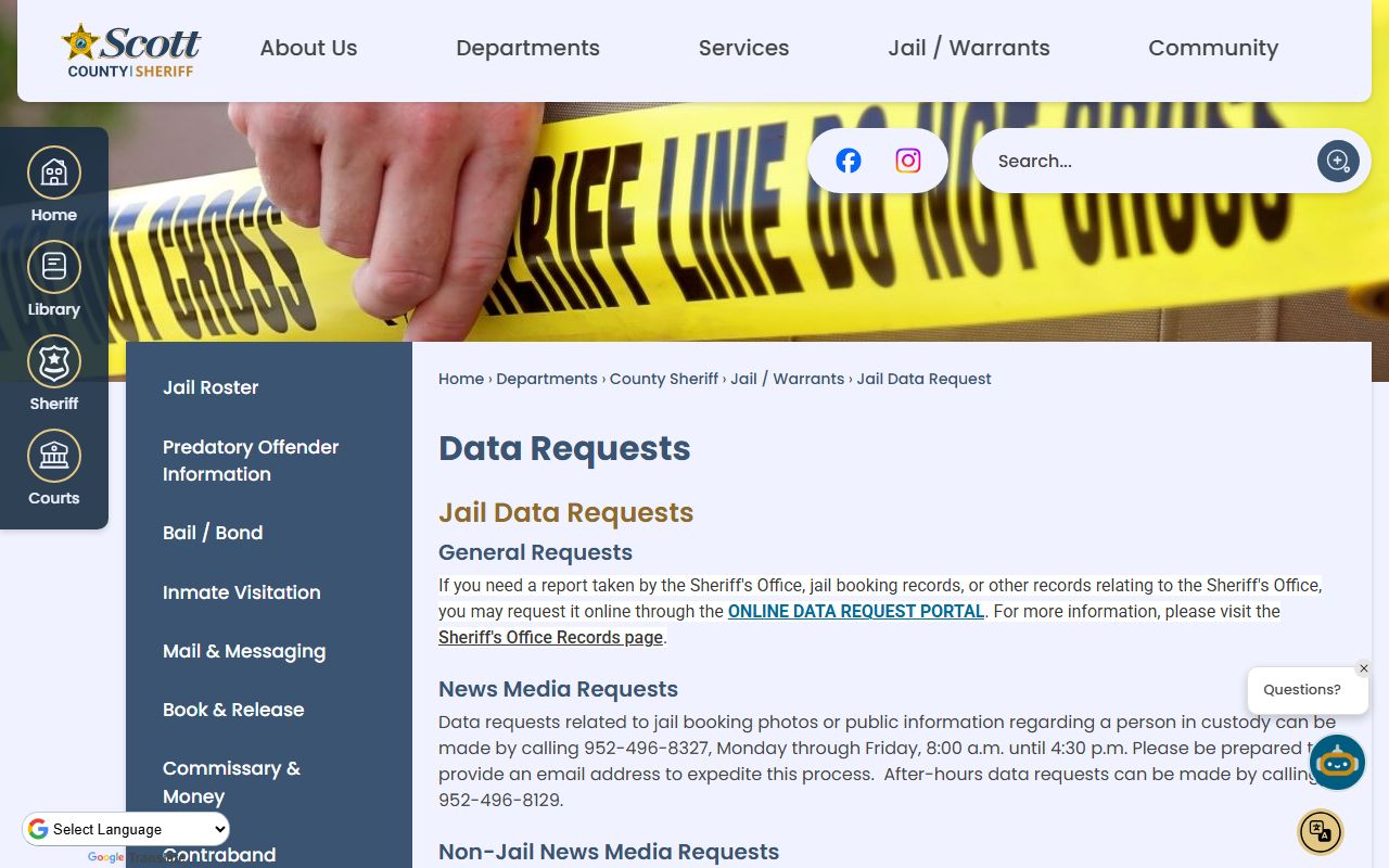 Scott County arrest records jail data requests