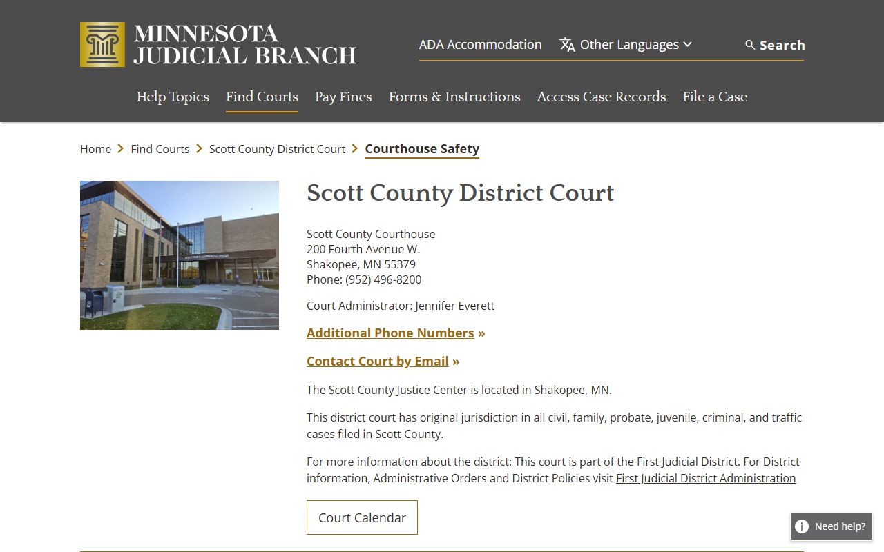 Scott County court dockets courthouse safety assistance