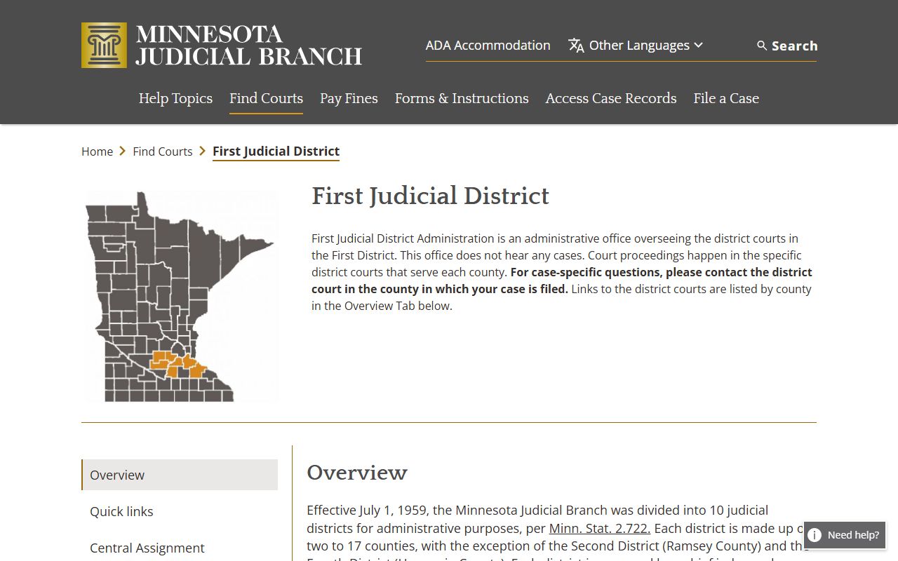 Scott County court dockets First Judicial District page