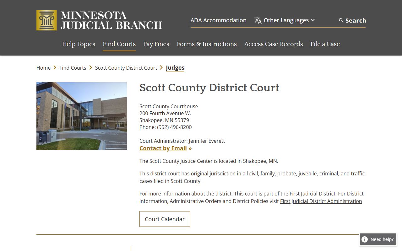 Scott County court dockets judges page