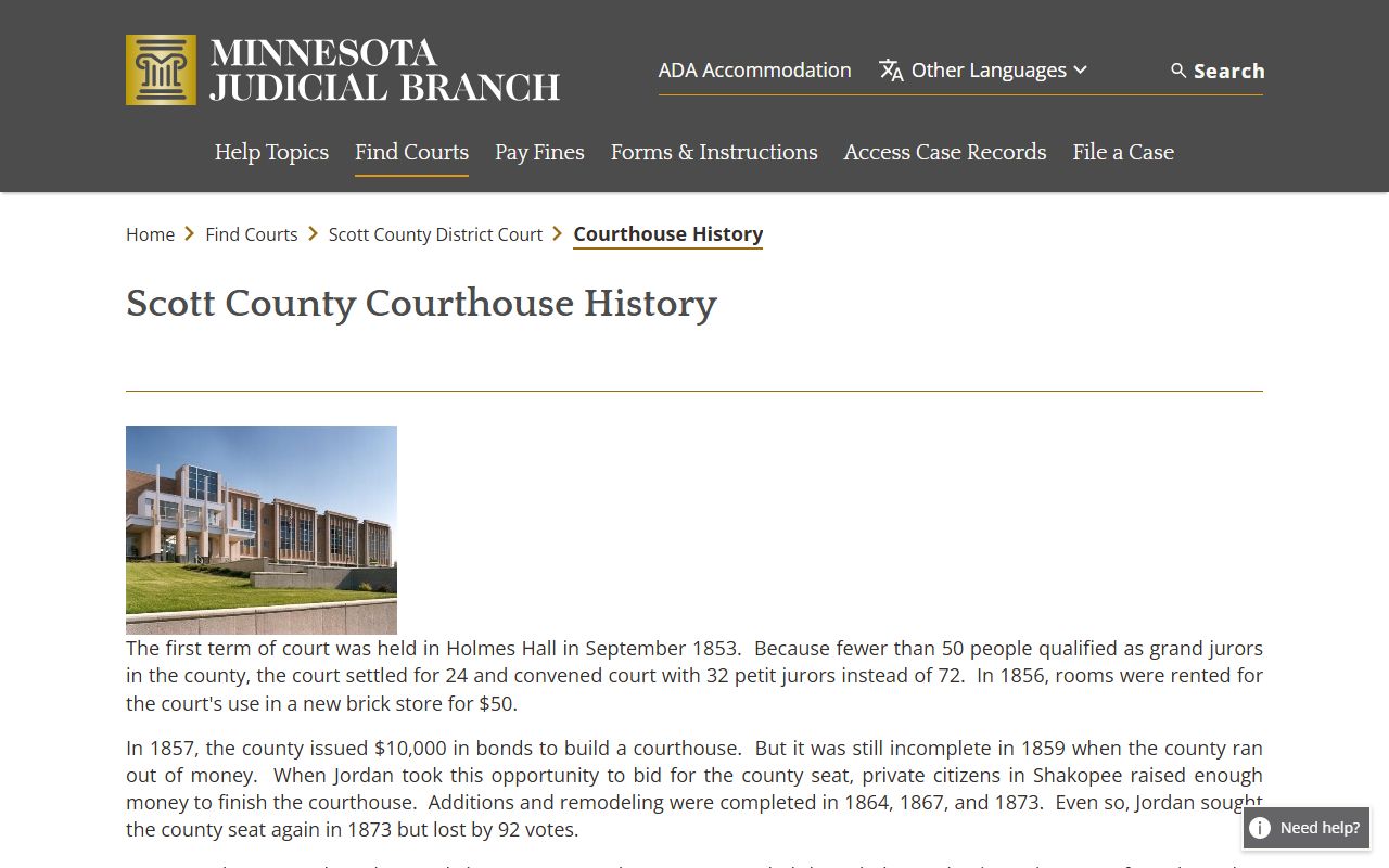 Scott County District Court courthouse history records