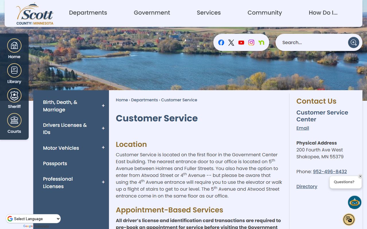 Scott County court records Customer Service Center information