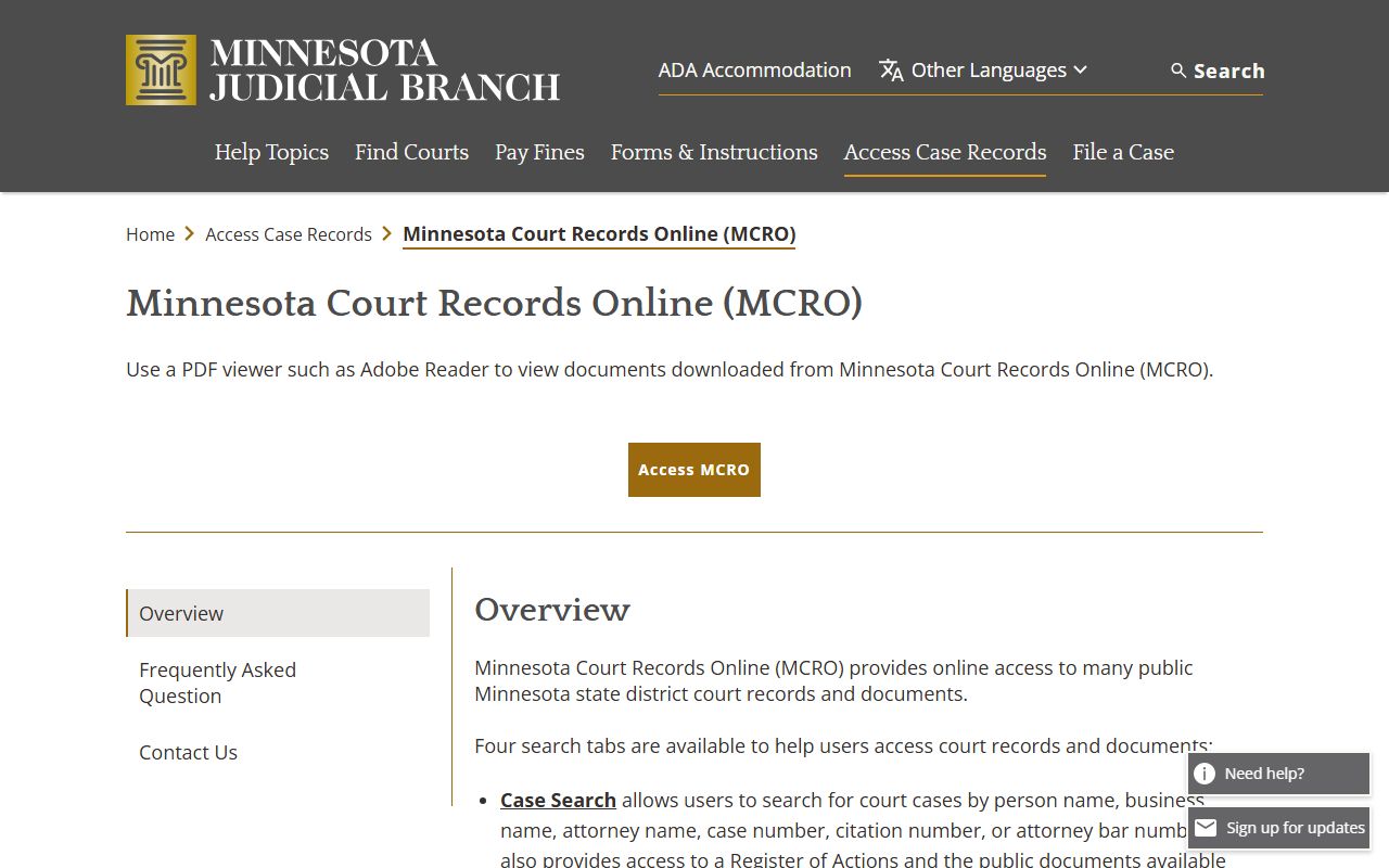 Scott County court records MCRO overview and public access limits
