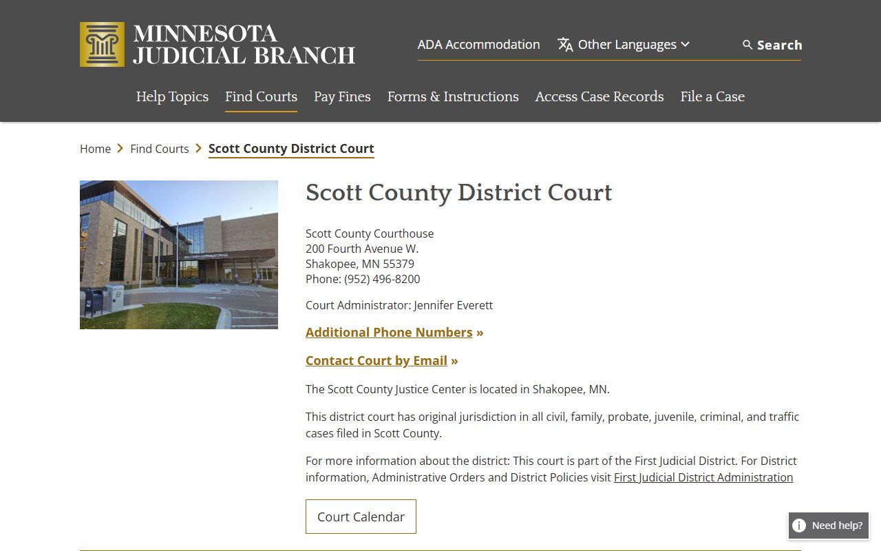 Scott County court records official District Court page