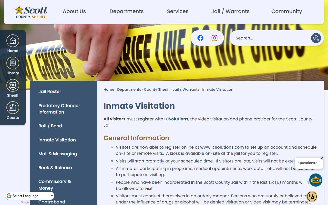 Scott County inmate records visitation rules