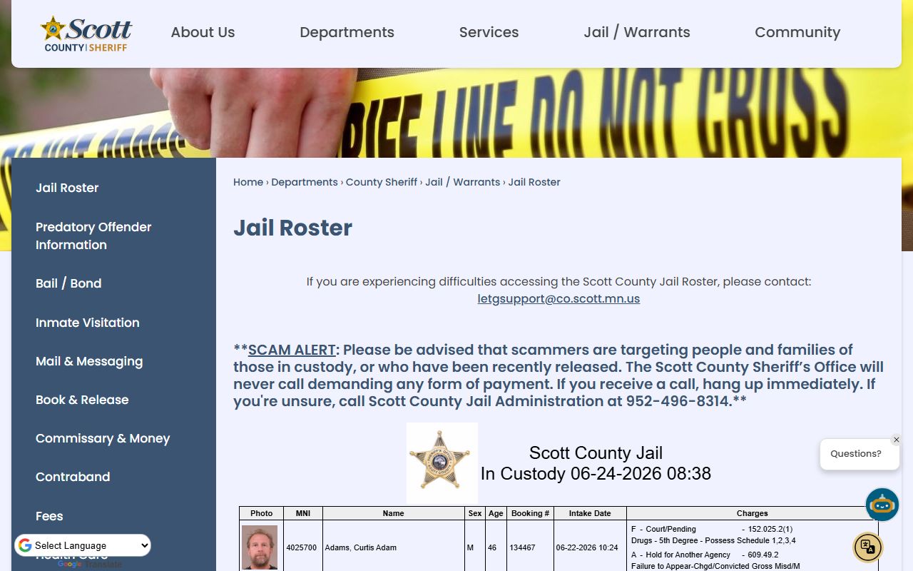 Scott County inmate records jail roster page