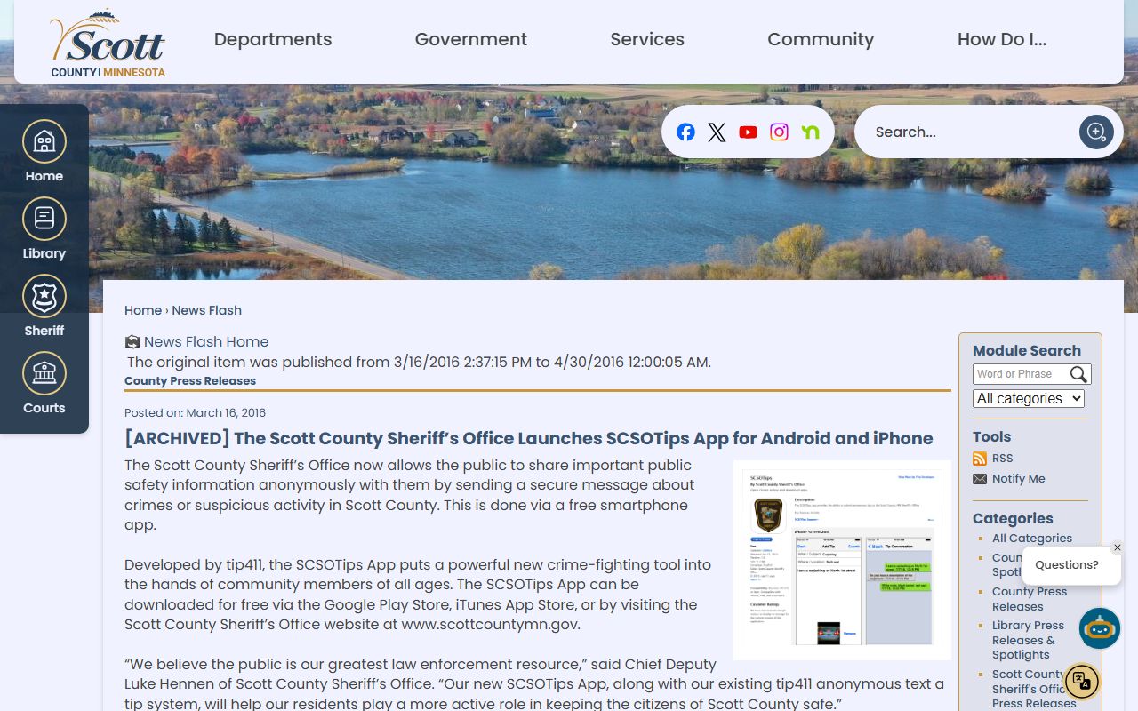 Scott County warrant records archived SCSOTips tip411 announcement