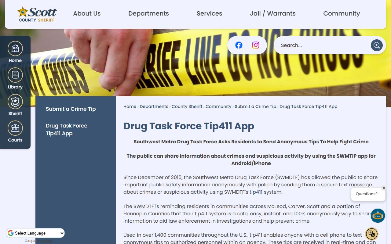 Scott County warrant records SWMTIP tip411 page